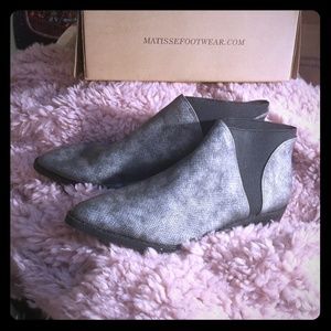 Coconuts pewter snake embossed Esther bootie.